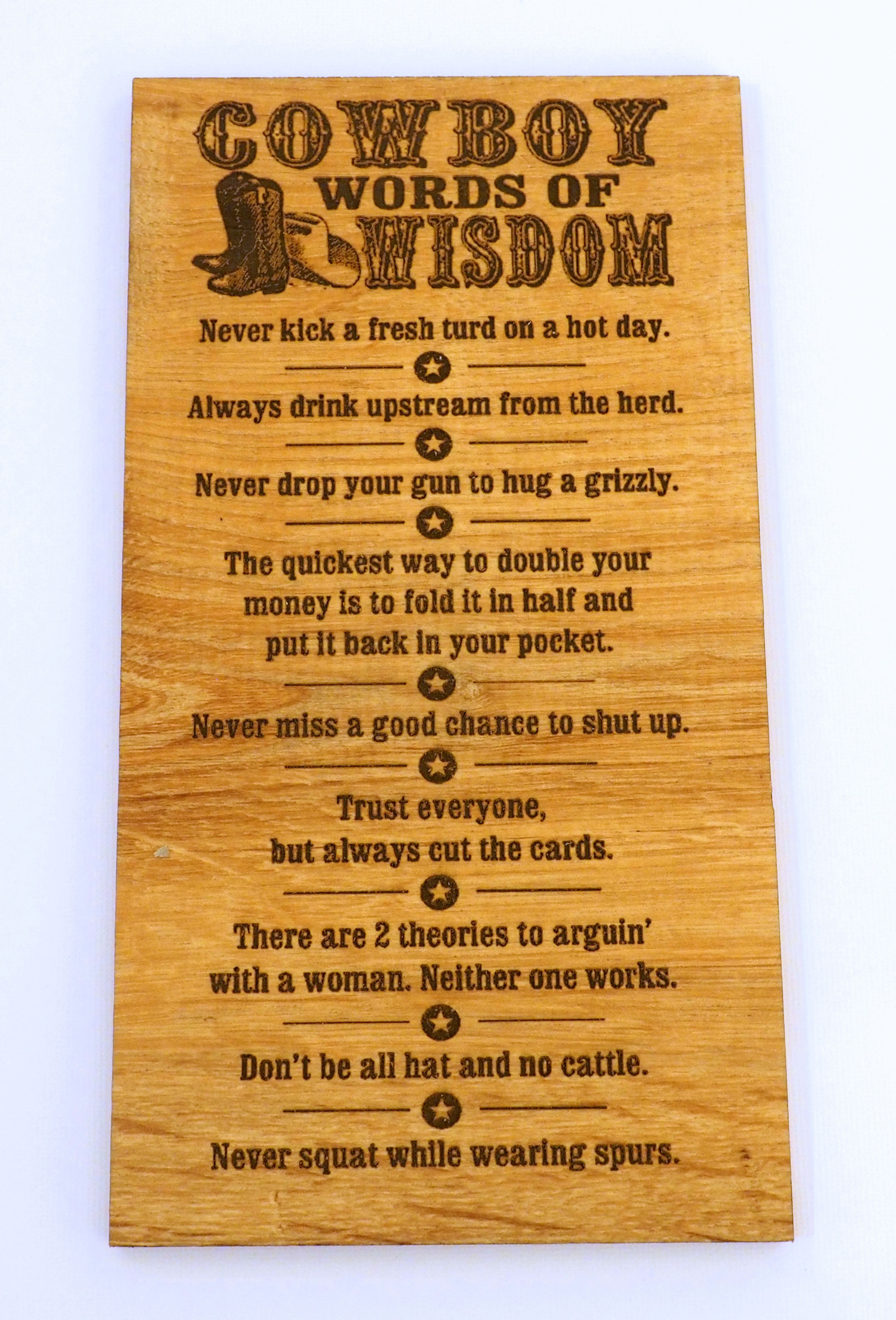 Cowboy Wisdom Plaque-Laser Engraved Hardwood