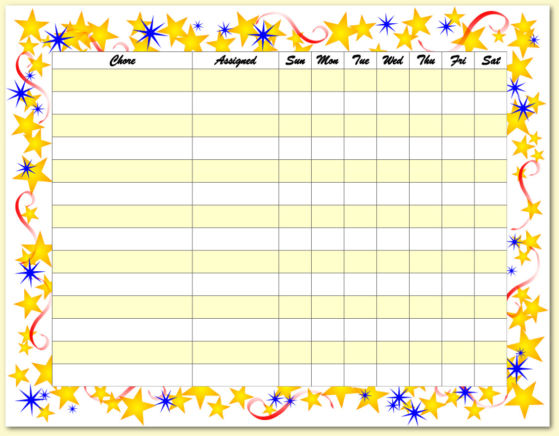 Weekly Chore Task Chart